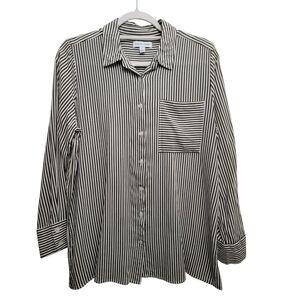 Alex & Jordan Green Striped Long Sleeve Button Up Blouse Large